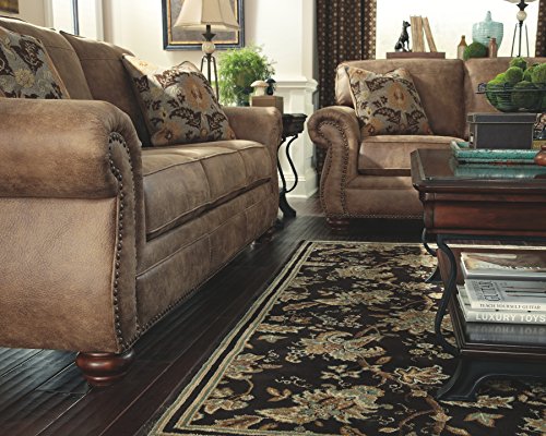 Signature Design By Ashley Larkinhurst Faux Leather Sofa With Nailhead Trim And 2 Accent Pillows, Brown #TOP4