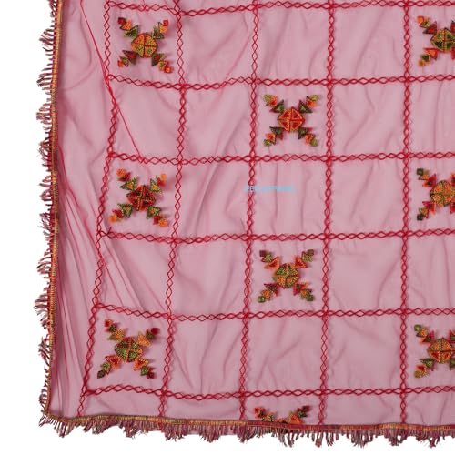 Image of ZEN APPAREL Women's Embroidered Net Dupatta with Lace Borders (Z-101) Premium Net Fabric Golden Aari Work