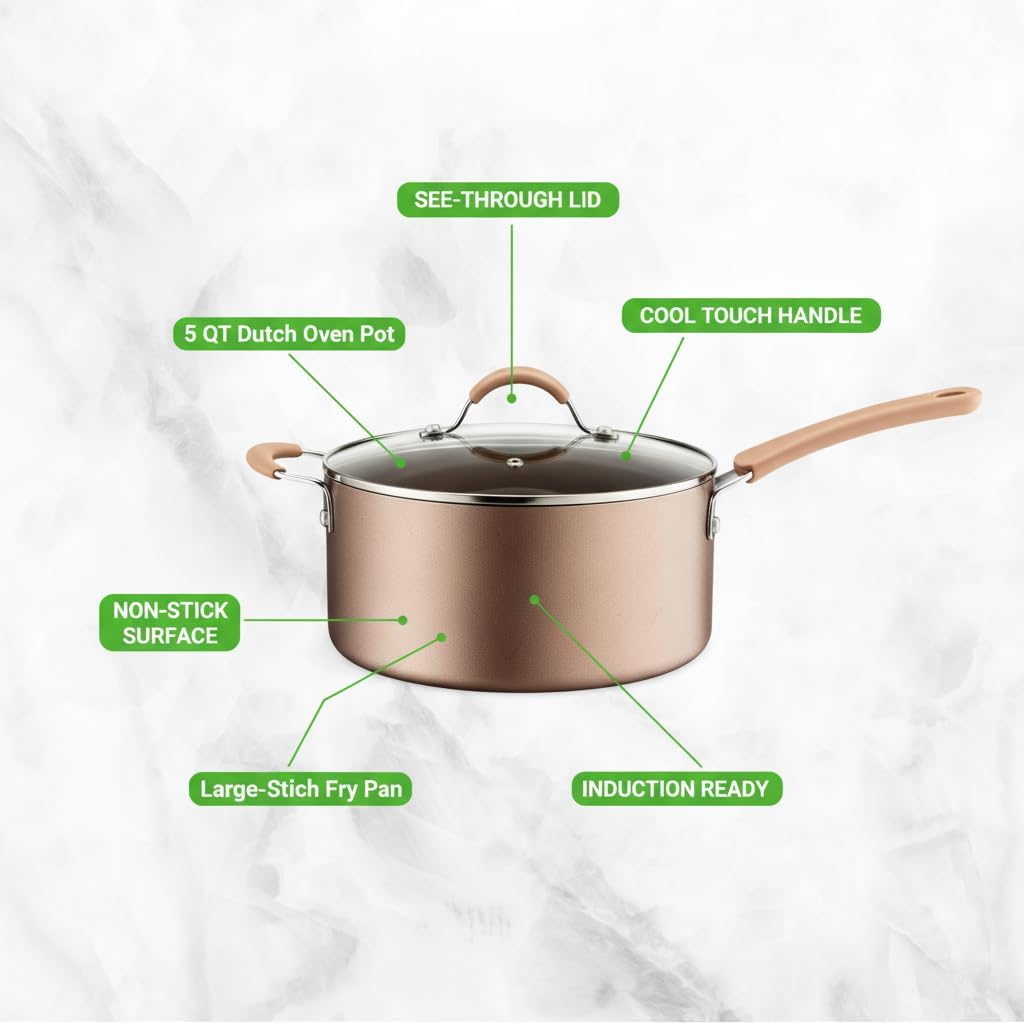 NutriChef 14-Piece Pots and Pans Set Non Stick – Induction Cookware Set, PFAS-Free Nonstick Cookware for All Cooktops, Includes Kitchen Utensils