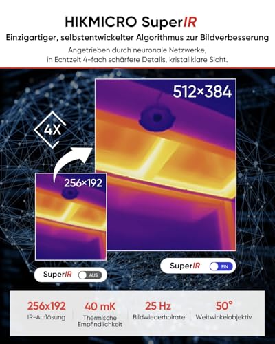 HIKMICRO Mini2 V2 Wärmebildkamera für Android/iOS, 256×192 IR-Auflösung, Thermobildkamera, 512×384 SuperIR, unterstützt iPhone 15/16/17, 25Hz, USB-C/Lightning-Anschluss(Kein Zubehör)