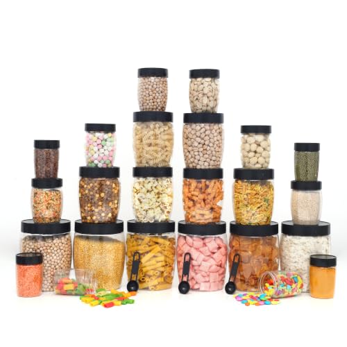 Image of PLASTIC 24-Piece Premium Airtight Kitchen Storage Container Set with Spoons - Transparent Modular Jars (250ml, 350ml, 650ml, 1200ml) for Masala, Pulses & Dry Fruits (Pack Of 24)