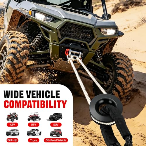 Image of BARTOO Winch Snatch 66000 LB Recovery Ring with 2PCS Soft Shackle 1 /2 inch X 22 Inch Winch Rope, for ATV UTV SUV Truck Off-Road Vehicle Recovery Accessories, Black