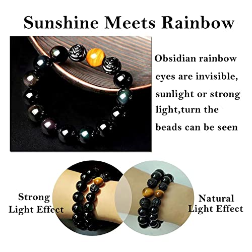 Black Obsidian Bracelet,Feng Shui Black Obsidian Wealth Bracelet for Women Men Couples Handmade Stretch Obsidian Bracelet Bangle with Carved Pixiu Tiger Eye Stone Attract Wealth Money and Good Luck3