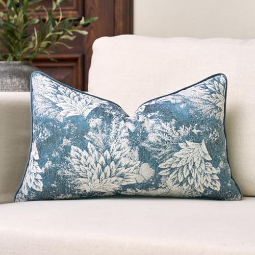 Aeckself Decorative Chenille Floral Throw Pillow Cover Vintage Couch Pillow Cover 12 x 20 Inch Neutral Farmhouse Cushion Cover Home Decor for Sofa Bed Living Room, Blue by Aeckself - Used condition - US$13.12