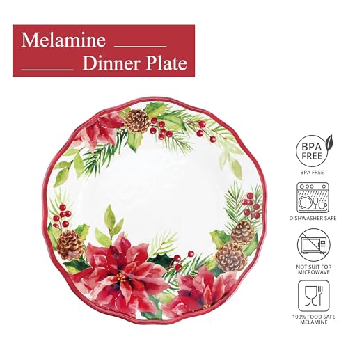 UPware-Melamine-Dinner-Plate-Set-of-6-BPA-Free-Dishwasher-Safe-Round-Plates-Dinner-Dishes-for-Main-course-Pasta-and-Salad-11-Inch-Dinner-Plates-Poinsettias UPware Melamine Dinner Plate Set of 6 BPA Free Dishwasher Safe Round Plates Dinner Dishes for Main course Pasta and Salad 11 Inch Dinner Plates Poinsettias