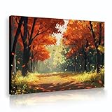 秋の森のキャンバスウォールアート季節の風景写真素朴な壁の装飾農家のリビングルーム寝室の家の装飾のためのポスター20x28cmインナーフレーム