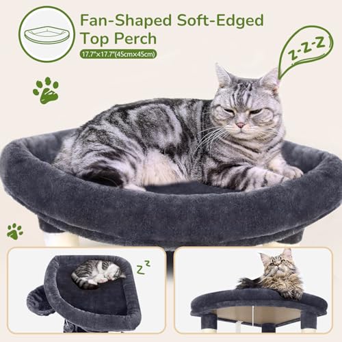 Image of Globlazer Corner Cat Tree Tower for Indoor Cats, 51in Multi-Level Cat Condo Tower with Large Hammock, 7 Sisal Scratching Posts, Oversized Top Perch, Spacious Cat Cave, Hanging Basket, C51, Dark Grey