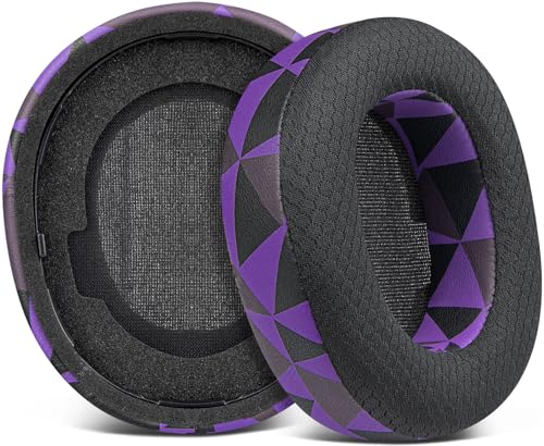 Image of SOULWIT Mesh Fabric Replacement Earpads for Steelseries Arctis Nova Pro Wireless /Arctis Nova Elite Headphones, Ear Pads Cushions with High-Density Noise Isolation Foam, Added Thickness - Purple Black