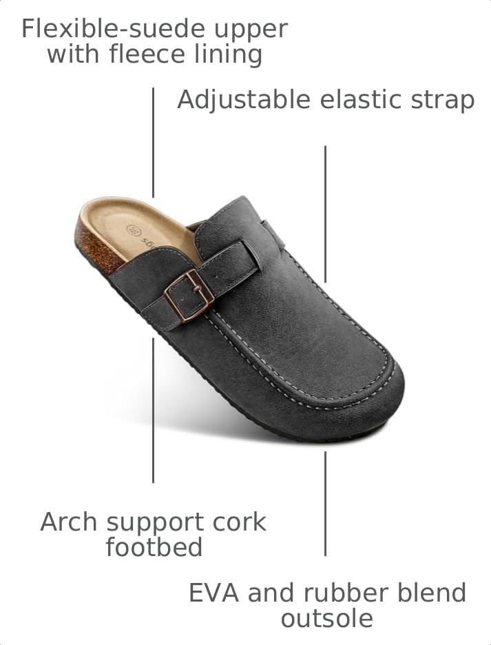 Image of BULLIANT Women Mules Clogs-Memory Foam Cushioned Cork Footbed-Fleece Lined