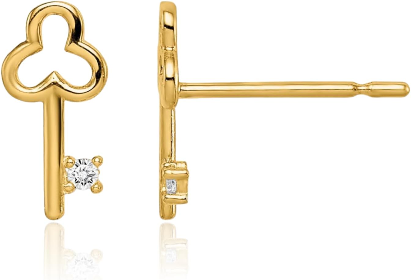 IceCarats 14K Solid Yellow Gold Cubic Zirconia Clover Leaf Large Key Stud Earrings 9.2mm 3/8 inch Round Cut, Prong Set, Butterfly Back For Her