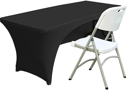 Fhberni Mantel de elastano ajustable de poliéster de 5 pies, mantel elástico para mesa, con espalda abierta, color negro Fhberni Mantel de elastano ajustable de poliéster de 5 pies, mantel elástico para mesa, con espalda abierta, color negro