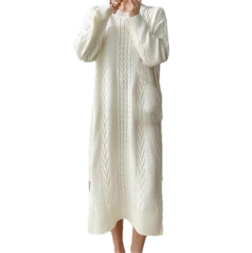 Maglione da donna Autunno Inverno Lavorato a Maglia Abito di Grandi Dimensioni Spacchi Intrecciati Sciolto