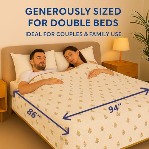 Image of Danip Pure Cotton Reversible AC Dohar Blanket, Throw - Printed Soft, Skin-Friendly, Lightweight & Ideal for All-Weather - 3 Layered Double Bed Dohar for AC Rooms (86 x 94 Inches) - White & M Yellow