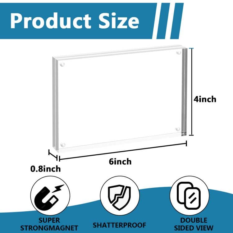 Voittozege 6 Pack Acrylic Picture Frame 4 x 6 Inch Clear Picture Frames Freestanding Double Sided Transparent Acrylic Frame Magnetic Photo Frames Desktop Display