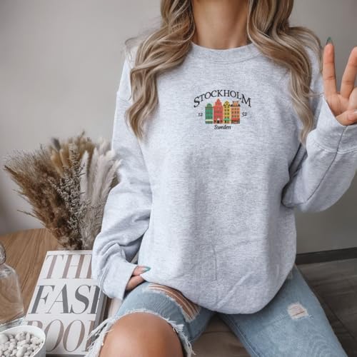 Embroidered Sweden Stockholm 1252 Sweatshirt, Stockholm Tee Gift, Sweden Travel Hoodie Embroidery, Stockholm Lover Gift, Sweden Tourist Attraction Tee, Stockholm Visitor Gift, Scandinavia Lover Gift4