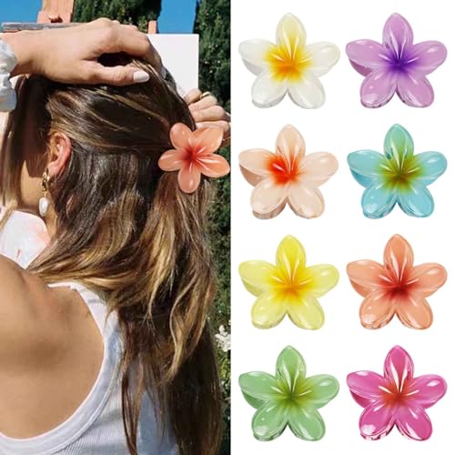 Kavya Kunststoff Blumen Haarklammer Groß 8 Stück, Blumen Spange Bunt Hawaii Blumenklammern - Schöne Karton Verpackt, Haarspange Damen & Mädchen Flower Hair Accessories
