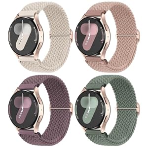 Joehwerr 4 Pack Braided Straps Compatible with Samsung Galaxy Watch 7 6 5 4 FE Strap, 40mm 44mm 45mm/Watch 6 4 Classic 4 42mm 46mm 43mm 47mm/Active 2, 20mm Stretchy Elastic Sport Band for Women Men