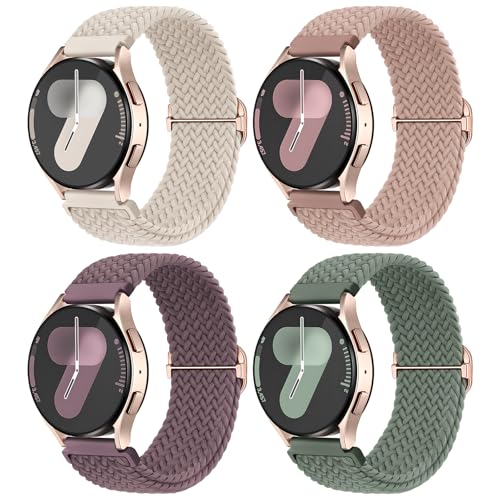 Joehwerr 4 Pack Braided Straps Compatible with Samsung Galaxy Watch 7 6 5 4 FE Strap 40mm 44mm 45mm/Watch 6 4 Classic 4 42mm 46mm 43mm 47mm/Active 2 20mm Stretchy Elastic Sport Band for Women Men