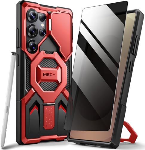 Image of TONGATE Magnetic for Samsung Galaxy S25 Ultra Case with Privacy Screen Protector, [Compatible with MagSafe][Camera Protective Cover][Military-Grade Protection] Ring Stand Phone Case S25 Ultra, Red