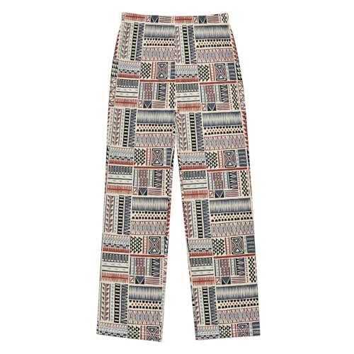 Tribal Geometry Print Boys Long Pants Soft Trousers Elastic Waist Kids Lounge Bottoms with Pockets S-XL