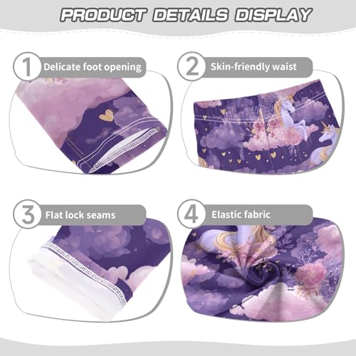 Cute Purple Unicorn Rose Flowers Girls Leggings Kids Yoga Pants Dance Active Tights 4T3