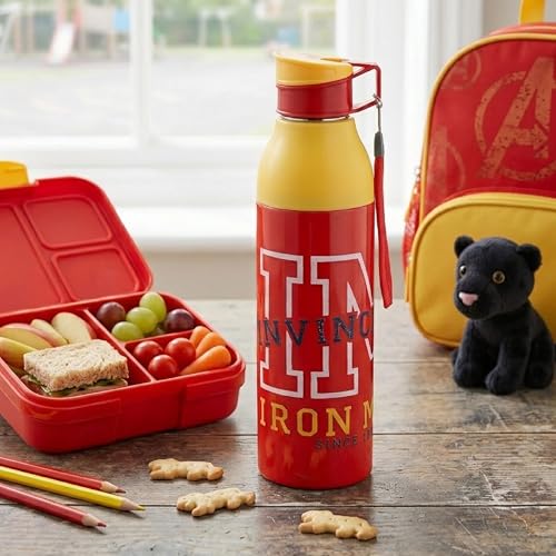 Image of CELLO Puro Steel-X Legend 600 Insulated Water Bottle 600 ml Red | 3D Touch & Feel Super Heroes Design, Lightweight Leakproof Easy Sip Flip Cap Insulated Water Bottle for School Kids Office & Travel