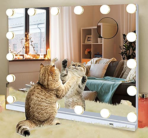 Up To 40% OFF DIDIDADA Hollywood Vanity Makeup Mirror with Lights 18 Dimmable LED Bulbs Lighted Vanity Makeup Mirror for Bedroom Makeup Table 3 Colors USB Outlets Magnifier Tabletop LED Vanity Light up Mirror