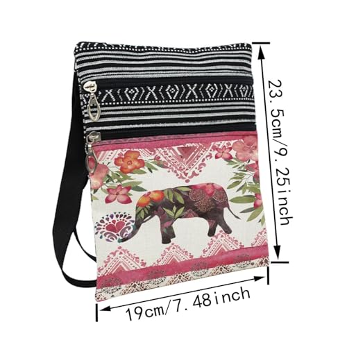 Ethnic Style Elephant Messenger Bag Small Ethnic Pattern Printed Adjustable Strap Crossbody Zipper Bag Bohemian Phone Bag Wallet Cute Shoulder Handbag for Women -22