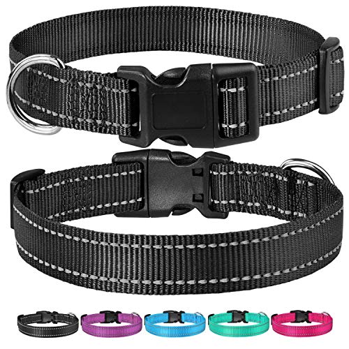 Image of Reflective Dog Collar with Buckle Adjustable Safety Nylon Collars for Small Medium Large Dogs, Black M