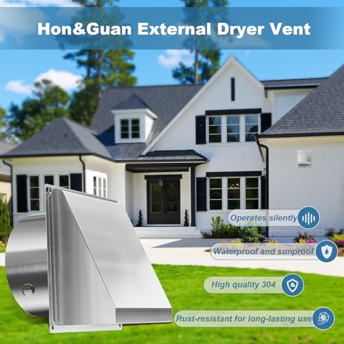 Image of Hon&Guan 8 Inch Wall Vent with Removable Mesh and Magnetic Seal Falp -304 Stainless Steel Exhaust Vent Dryer Vent Cover Rubber Cushioned Non Return Flap | lager gap removable mesh andmagnetic seal