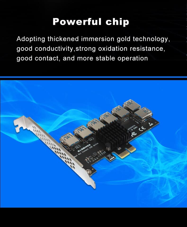 Pi+® (PiPlus®) PCIE 1 to 7 USB 3.0 Slot PCI-E PCI Express Riser Card 1x to 16x Multiplier Hub Adapter for Bitcoin Mining Miner BTC Devices - Image 2