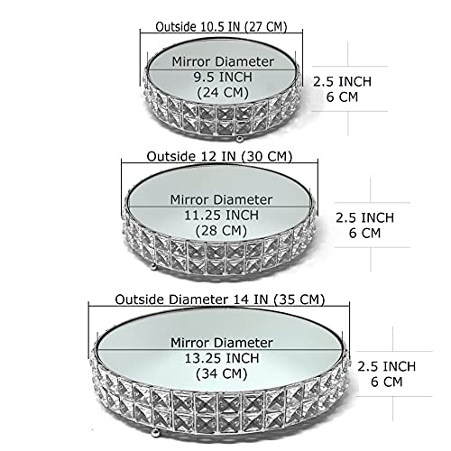 Image of allgala Wedding Cake Stands 3-Piece Set Crystal Gold Plated Cheese Dessert Cupcake Cake Stand with Mirror Plate-Silver Round-HD89204