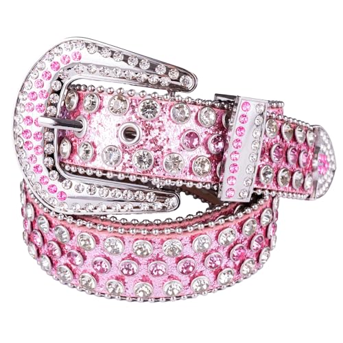 Women Western Rhinestone Studded Leather Belt Unisex Bling Cowgirl Cowboy Waist Belt for Jeans Pants Dresses4