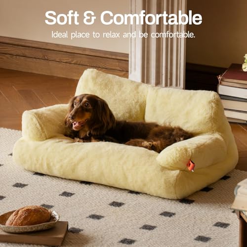 MEWOOFUN groß Katzenbett kleines Hundesofa Flauschig und waschbar Katzensofa Hundebett für Katzen, weich Katzenbett katzencouch mit Rutschfester Unterseite, Gelb 66x48cm