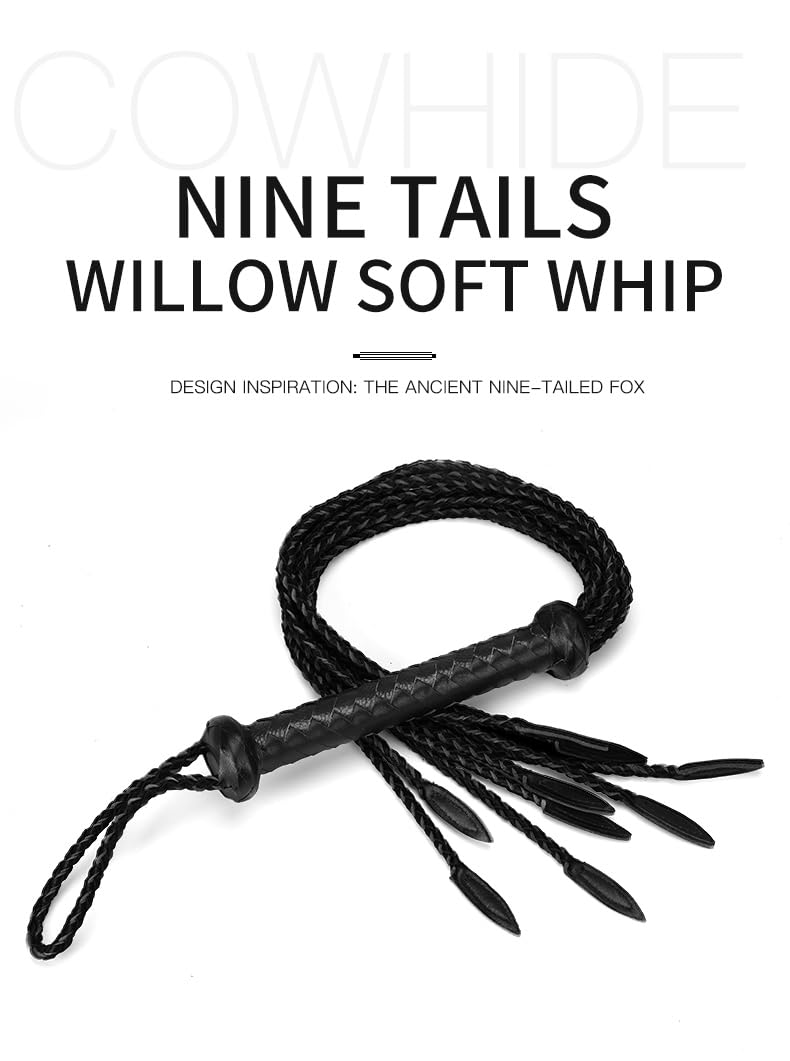 Black Nine-Tail Training Whip, 31.5 Inch Equestrian Faux Leather Horse Whip for Riding & Discipline, Durable Horse Equipment, Equestrian Whip for Horseback Training