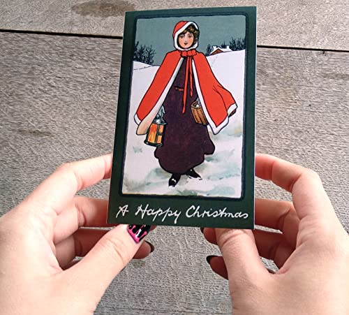 Image of PIXILUV VINTAGE CHRISTMAS (Pack of 12) Notecards Small Greeting Cards # Happy Yuletide Different Historic Time Periods ~ Vintage Christmas Postcards Reprint