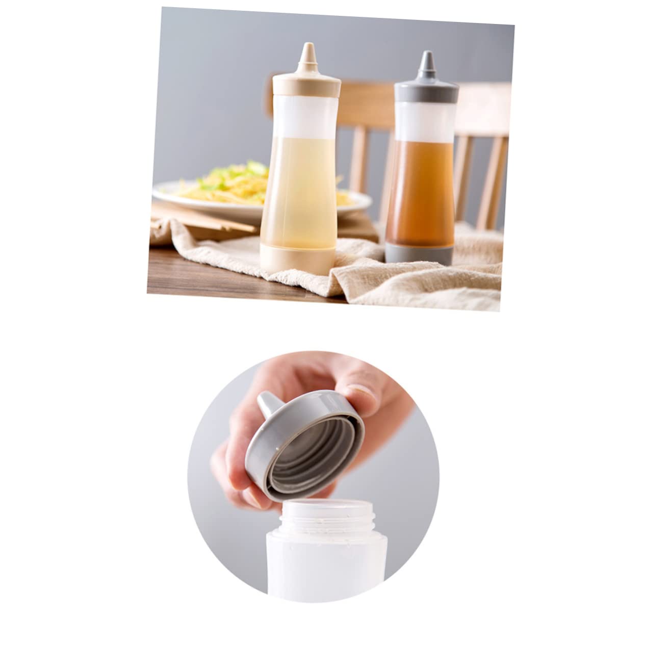 BRIGHTFUFU 3Pcs Squeeze Bottle Versatile Plastic Sauce Dispensers for Salad Dressing Jam Ketchup Beige Grey Pink Kitchen Accessories for Home Restaurant Use