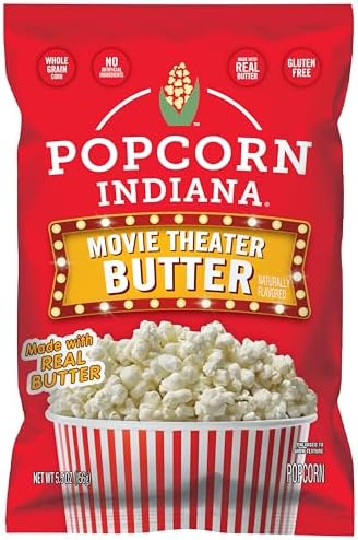 Popcorn Indiana Movie Theater Butter – Rich Butter Movie Theater Popcorn, Authentic & Gourmet Flavor, Gluten Free, 5.5 Oz (6 Pack)