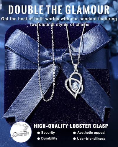 Gift for Wife from Husband, 1 Carat Heart Moissanite Necklace, 925 Sterling Silver Pendant with 2 Chains, Romantic Anniversary, Birthday, Valentine’s Day, or Wedding Gift in Elegant Box for Her - Image 4