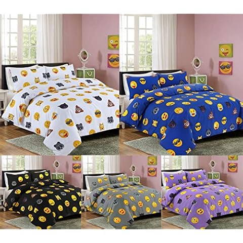 London Dream Emoji Single Duvet Cover Set with 1 Pillowcase, Icon Quilt Bedding Sets with Smiley Face Expressions [Single 137 x 198 cm - White] Cover