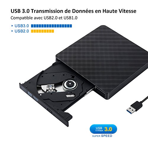 Externe dvd-drive, USB 3.0, ultra slim, draagbaar, Auelek externe drive DVD ROM CD USB CD speler, compatibel met Windows… - Image 6