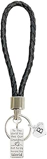 Custom Grandma To Us You Are the World Black Leather Key Chain Choose Initial