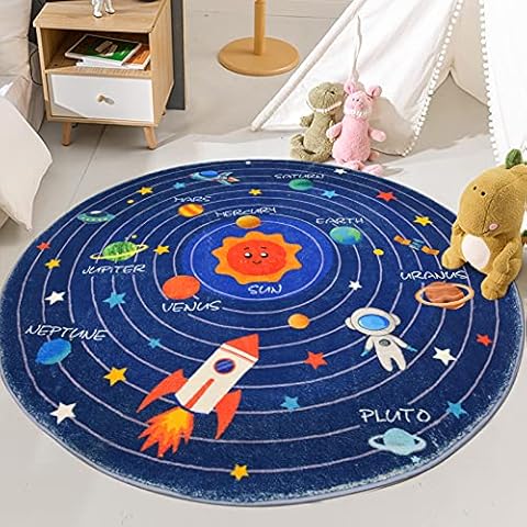 USTIDE Runder Kinderteppich mit Sonnensystem Cover