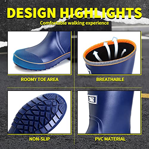 Image of HSBDNZQ Rain Boots for Men, Waterproof Mens Rubber Boots with PVC Unique Design, Comfort Lightweight Work Mud Boots, Resistant Durable Slip Garden Boots for Farming Gardening Fishing
