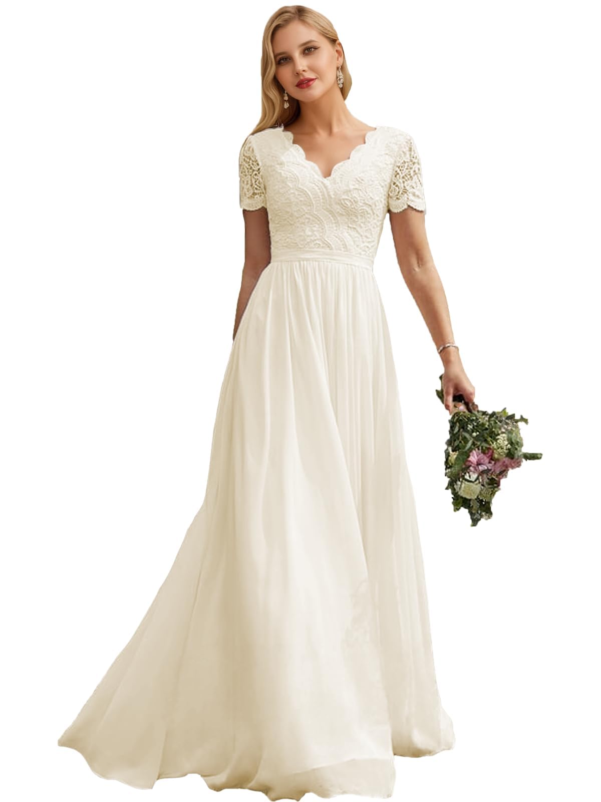 JAEDEN Vintage Brautkleid mit Ärmel Boho Hochzeitskleider Schlicht Standesamt Braut Kleider