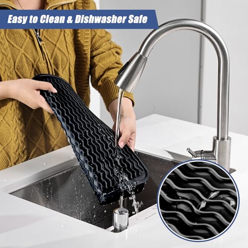 KitchenRaku Abtropfmatte Geschirr 40x30cm, Hitzebeständige, rutschfeste Abtropfmatte aus Silikon als Spülmatte und Abtropfunterlage für die Spüle im Tischset