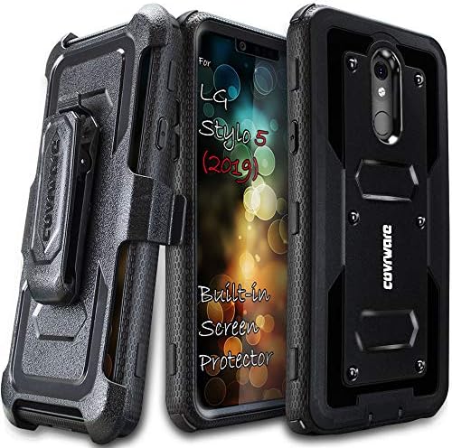 COVRWARE Aegis Series Compatible with LG Stylo 5 / Stylo 5 Plus / Stylo 5X (2019) with Built-in [Screen Protector] Heavy Duty Full-Body Rugged Holster Armor Case [Belt Swivel Clip][Kickstand], Black