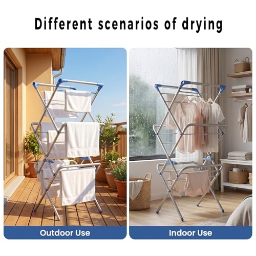 Image of Foldable Stainless Steel Clothes Drying Stand | Heavy Duty Steel Dryer Rack, Compact & Extra Large Floor Stand for Balcony, Indoor, Outdoor, Laundry Room, Home Use