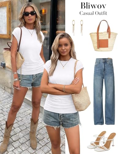 Bliwov Womens Summer Tops Cap Sleeve Crew Neck T Shirts Spring Trendy Fashion Outfits Business Beach Vacation Blouses Clothes - Image 5
