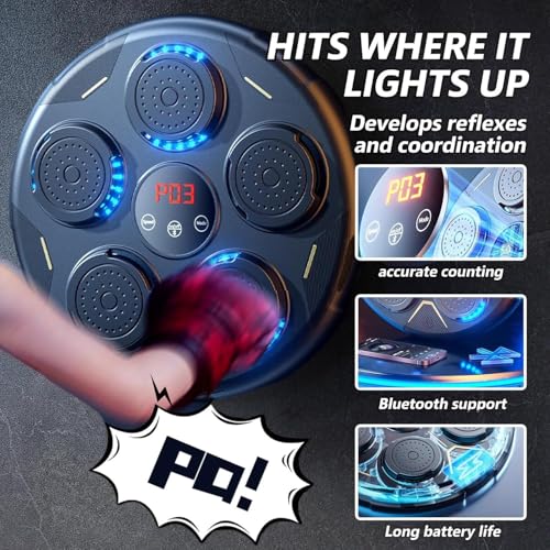 Image of Drumstone (𝗦𝗽𝗲𝗰𝗶𝗮𝗹 𝟭𝟱 𝗬𝗲𝗮𝗿𝘀 𝗪𝗮𝗿𝗿𝗮𝗻𝘁𝘆) Smart Music Boxing Machine - Wall Mounted Bluetooth Punch Trainer with LED Lights, 9 Modes, Score Display, Home Workout Equipment